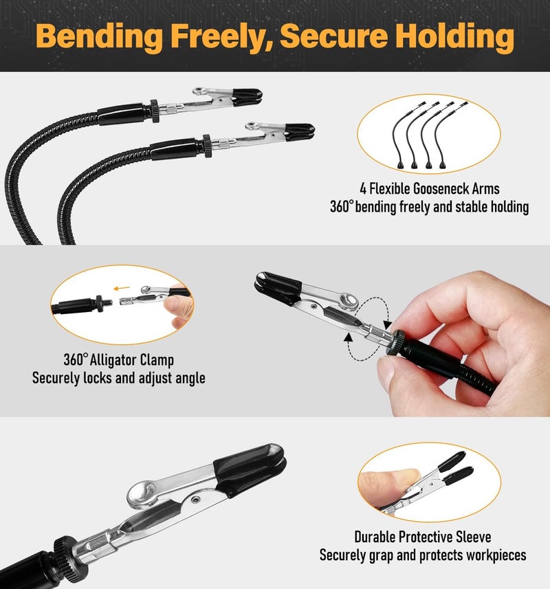 KLSKKJ Magnetic Helping Hands Soldering Station with 5X Magnifying Glass, Third Hand Soldering Tool 4 Flexible Arms Solder Holder Helper Hand Magnifier for Repair Electronic Jewelry Crafts - Image 2